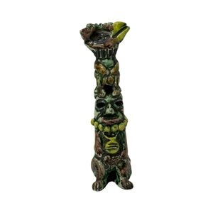 Handmade Ceramic Tiki Art Sculpture Multicolor Totem Impressed Makers Mark‎ 9"